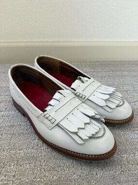 Grenson White Leather Kiltie Penny Loafers Made in England, US 7.5